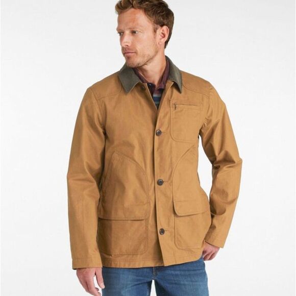 LL Bean Men's Size Large Tall Saddle Green Collar 1924 Field Coat Wool Cotton